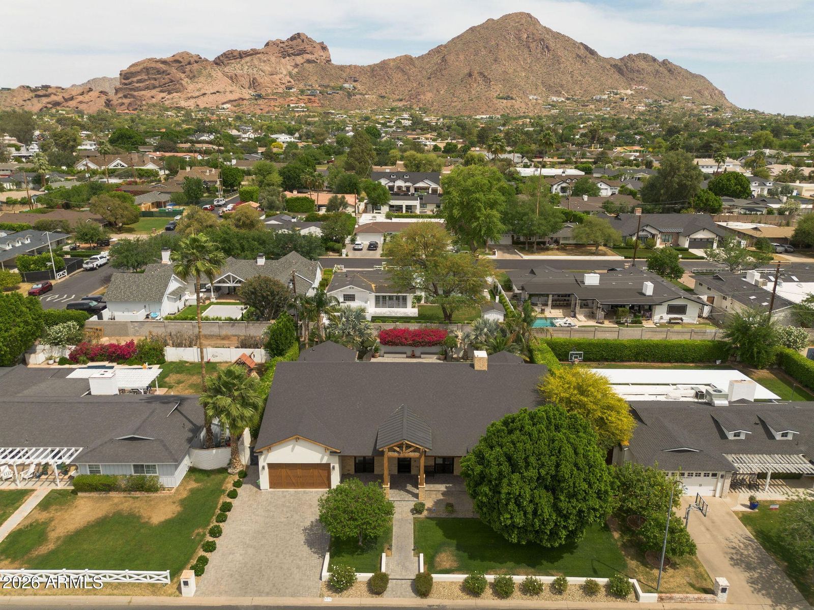 Aerial view of Arcadia Lite toward Camelback Mountain from East Calle Redonda
